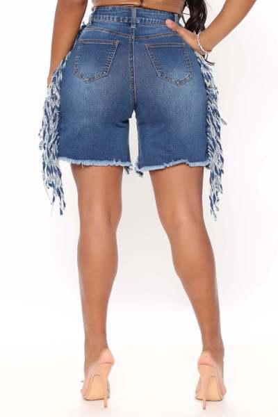 Stretch Frayed Denim Shorts Fringe Shorts