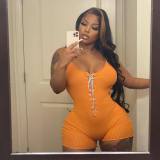 Sexy suspender straps U-neck solid color jumpsuit