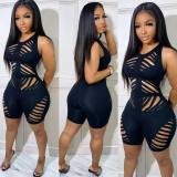 Cutout Open Waist Sleeveless Tank Top Solid Color Jumpsuit