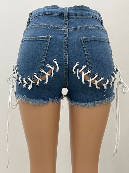 Stretch Denim Shorts Lace-Up Jeans