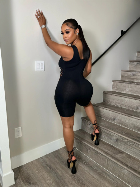 Cutout Open Waist Sleeveless Tank Top Solid Color Jumpsuit