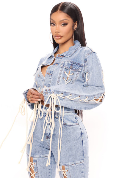 lace-up denim jacket