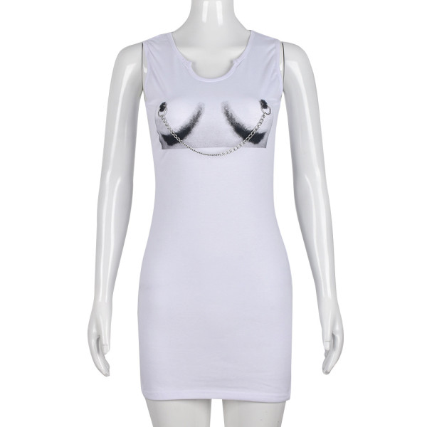 Sleeveless Dress Off Shoulder Hollow Glue Chain Hip Dress