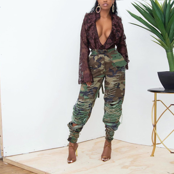 Camouflage Sexy Slim Fit Ripped Casual Pants