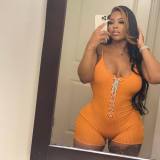 Sexy suspender straps U-neck solid color jumpsuit