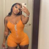 Sexy suspender straps U-neck solid color jumpsuit