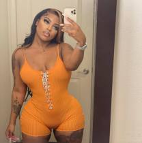 Sexy suspender straps U-neck solid color jumpsuit