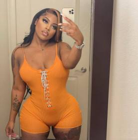 Sexy suspender straps U-neck solid color jumpsuit