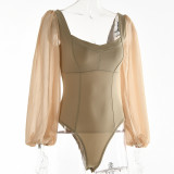 Square Collar Bottoming Shirt Fashion Sexy Backless Long Sleeve Jumpsuit