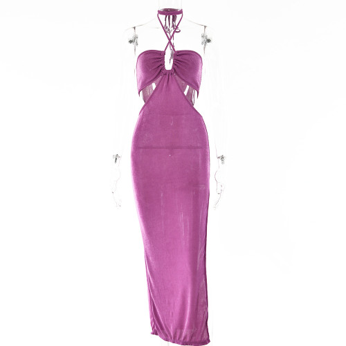 halter strappy high slit midi skirt