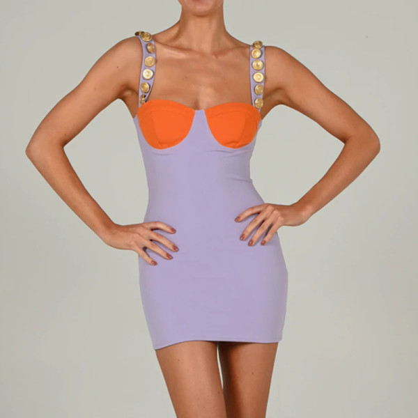 Contrast color low-cut hot girl short skirt fashion all-match backless tight waist suspender dress