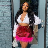 Sexy package hip skirt sequined feather skirt