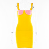 Contrast color low-cut hot girl short skirt fashion all-match backless tight waist suspender dress