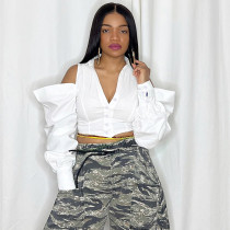 Fashion Navel Off Shoulder Long Sleeve Shirt Women