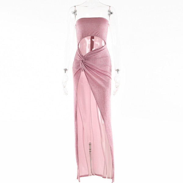 High slit tube top dress sexy backless hollow dress