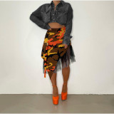 Casual Rock Cotton Camo Mesh Irregular Skirt