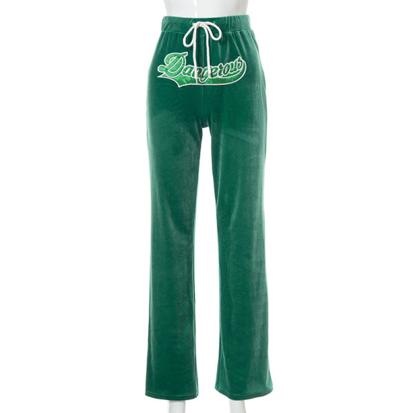 Color Letters Mid Waist Tie Bag Hip Casual Women's Trousers