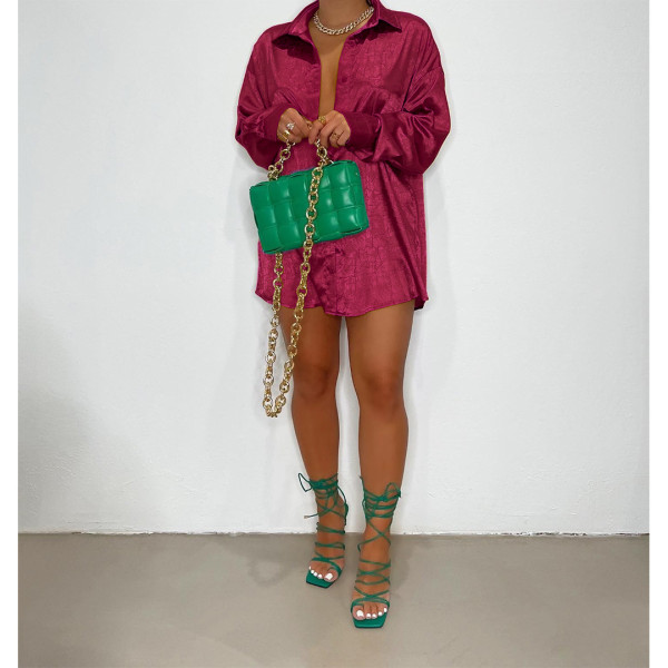 Nightclub Light Jacquard Dark Pattern Long Shirt Dress Top