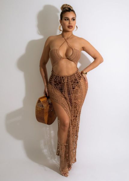 Women's Long Fringed Stretch Side Slit Beach Dress