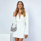 Plus Size Mid Length Suit Cardigan Tie Lapel Long Sleeves