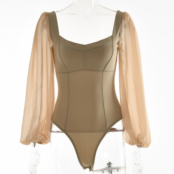 Square Collar Bottoming Shirt Fashion Sexy Backless Long Sleeve Jumpsuit