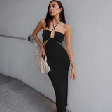 halter strappy high slit midi skirt