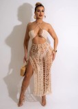 Women's Long Fringed Stretch Side Slit Beach Dress