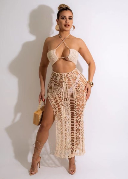 Women's Long Fringed Stretch Side Slit Beach Dress
