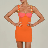 Contrast color low-cut hot girl short skirt fashion all-match backless tight waist suspender dress