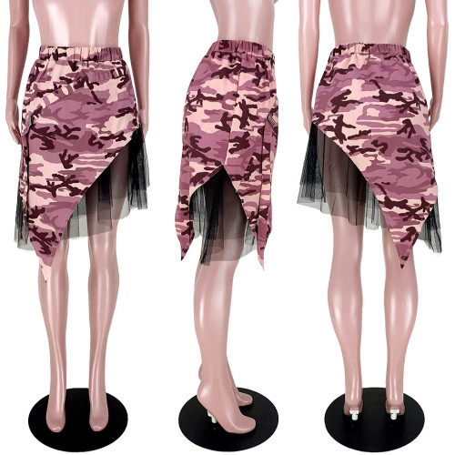 Casual Rock Cotton Camo Mesh Irregular Skirt