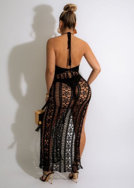 Women's Long Fringed Stretch Side Slit Beach Dress