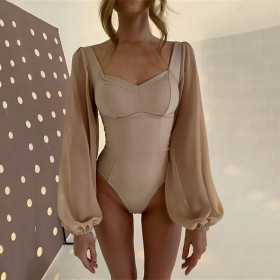 Square Collar Bottoming Shirt Fashion Sexy Backless Long Sleeve Jumpsuit