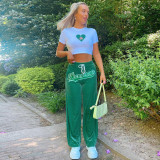 Color Letters Mid Waist Tie Bag Hip Casual Women's Trousers
