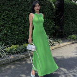 Back Hollow Vest Swing Skirt Slit Dress