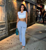 Letter Print Panel Contrast Color Women's Loose Lounge Pants Casual Pants