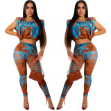 Sexy top and trousers print two-piece set