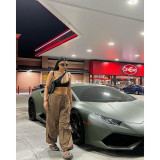 Elastic Strap Street Solid Color Cargo Loose Casual Pants
