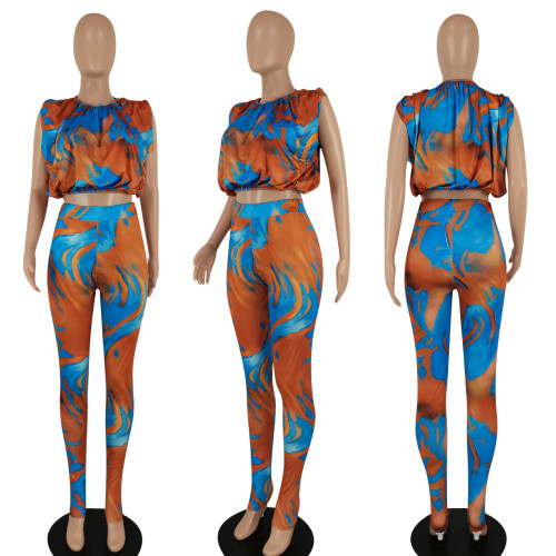 Sexy top and trousers print two-piece set