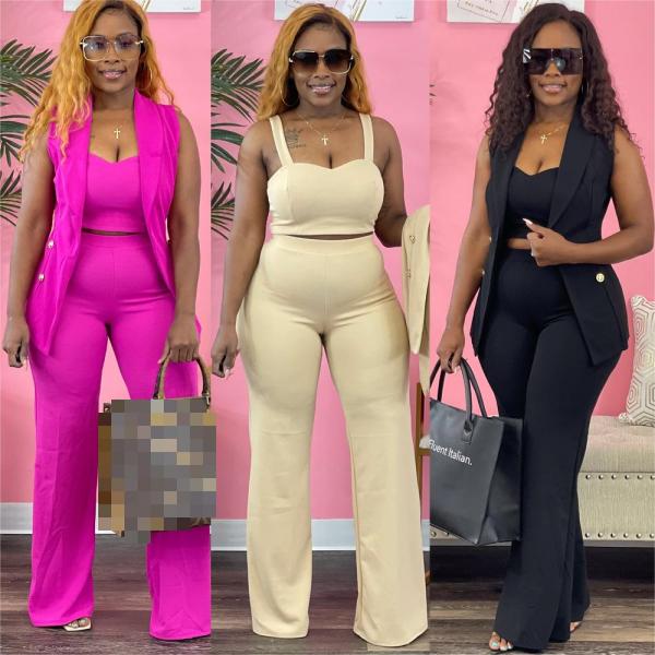 Women's temperament slim wide-leg pants three-piece suit suit