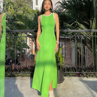 Back Hollow Vest Swing Skirt Slit Dress