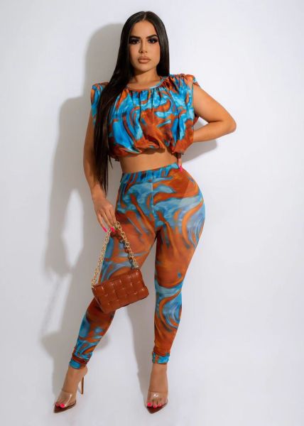 Sexy top and trousers print two-piece set
