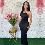 Fashion Solid Color Sexy Backless Halter Dress
