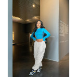 Elastic Strap Street Solid Color Cargo Loose Casual Pants