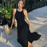 Back Hollow Vest Swing Skirt Slit Dress