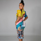 Round Neck Print Fashion Giraffe Short Sleeve Dress