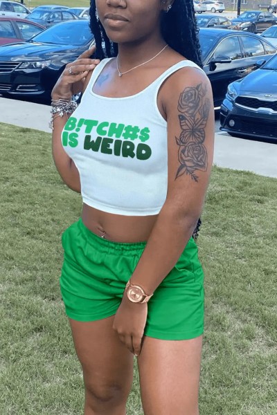 Women's Letter Print Colorblock Casual Tank Top Shorts Set