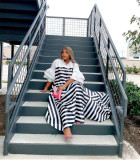 Sexy Ladies Sexy Striped Split Ruffle Sleeve Contrast Shirt Dress