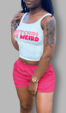 Women's Letter Print Colorblock Casual Tank Top Shorts Set