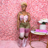 Plus Size Women's Sexy Contrast Print Wrap Pants Set