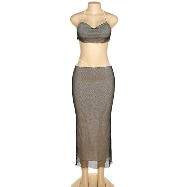 Fashion halter neck backless vest slim fit hip skirt suit